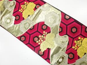 アンティーク　流水に亀甲・桐模様織り出し袋帯（着用可）